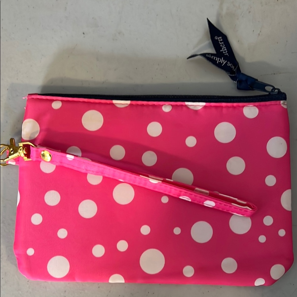 Simply Southern Pink and White Polka Dot Clutch Wristlet